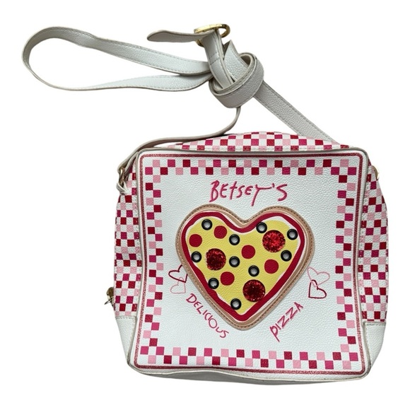 BETSEY JOHNSON Pizza Box White & Colorful Crossbody Shoulder Bag Purse-RARE - Picture 1 of 12